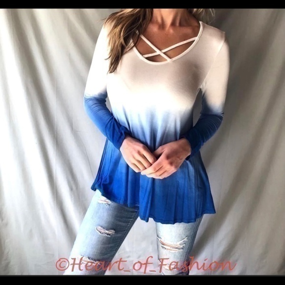 Crisscross Strappy Blue Ombre Tie Dye Loose Top